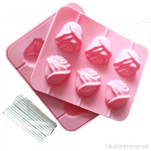 JLHua 6 Rose Shapes Silicone Lollipop Mold Tray Pop Cake Stick Mould for Party Holidays Cupcake Baking - B01ELMD3J2